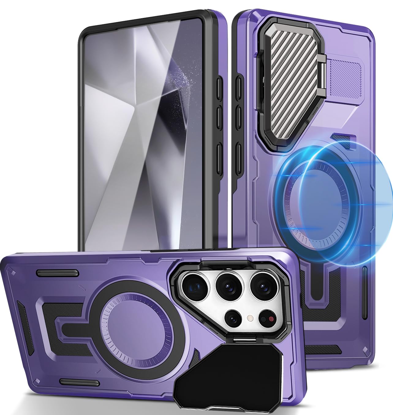 EMMPITU Galaxy S25 Ultra Case with Kickstand, Compatible with MagSafe, Military Protection Heavy Duty Shockproof Grade Magnetic Stand Phone Case for Samsung Galaxy S25 Ultra (Purple)