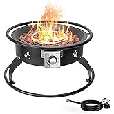 ONLYFIRE OUTDOOR LIVING Propane Gas Fire Pit with 12Ft Hose and Lava Rocks, 22" Smokeless Fireplace, Portable Fire Pit for Ca