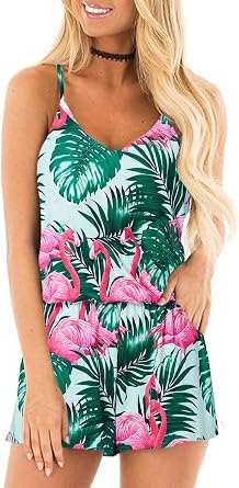Lindanina Women Romper Baggy Casual Sleeveless Jumpsuit Summer Cute Short Romper with Pockets