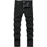 LZLER Mens Ripped Jeans,Distressed Destroyed Slim Fit Straight Leg Denim Pant with Holes