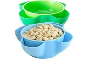Youngever 2 Pack Plastic Nut Bowls, Double Dish Snack Serving Bowls, 8 Inch Pistachio Bowl, Nuts Serving Bowl for Peanuts, Pi