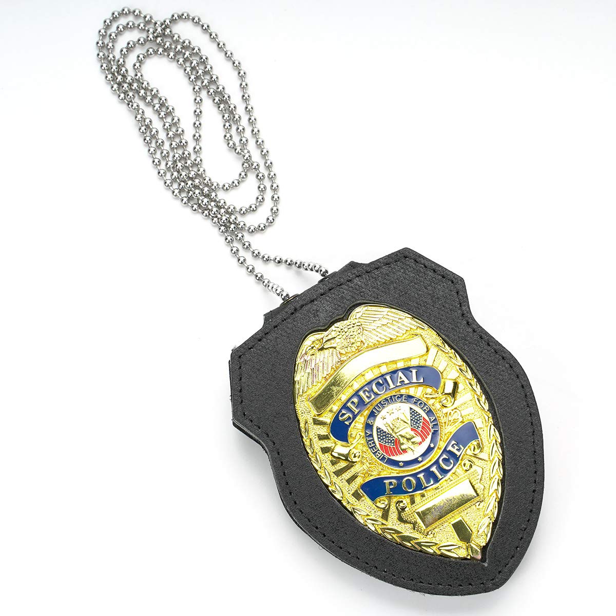 TYTX Leather Police Badge Holder Included Heavy Duty Steel Belt Clip and Stainless Steel Necklace and Concealed Photo Pocket