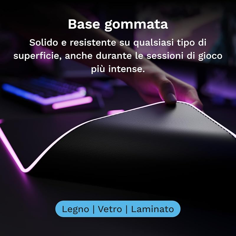 Gaming Musmatta GMP 2 GLED Large Extended – 2-Zones RGB-belysning, InfiniGlow sömlös kant, Premium tygyta, Halkfri gummibas – 915 mm×280 mm×3 mm – extra stor skrivbordsmatta