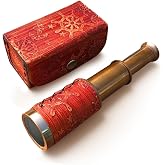 NauticalMart Brass Pirate Telescope 6 Inch Nautical Spyglass | Collapsible Monocular, For Adventure Enthusiasts Gift, Solid Brass Handheld, Leather Handle, For Adult Telescopes