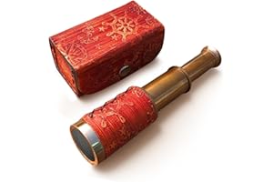 NauticalMart Brass Pirate Telescope 6 Inch Nautical Spyglass Collapsible Monocular for Adventure Enthusiasts Gift | Solid Brass Handheld Telescope with Leather Handle for Kids' Telescopes