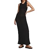 Bsubseach Women Crochet Swimsuit Cover Up Sleeveless Hollow Out Long Swim Coverup Beach Dress