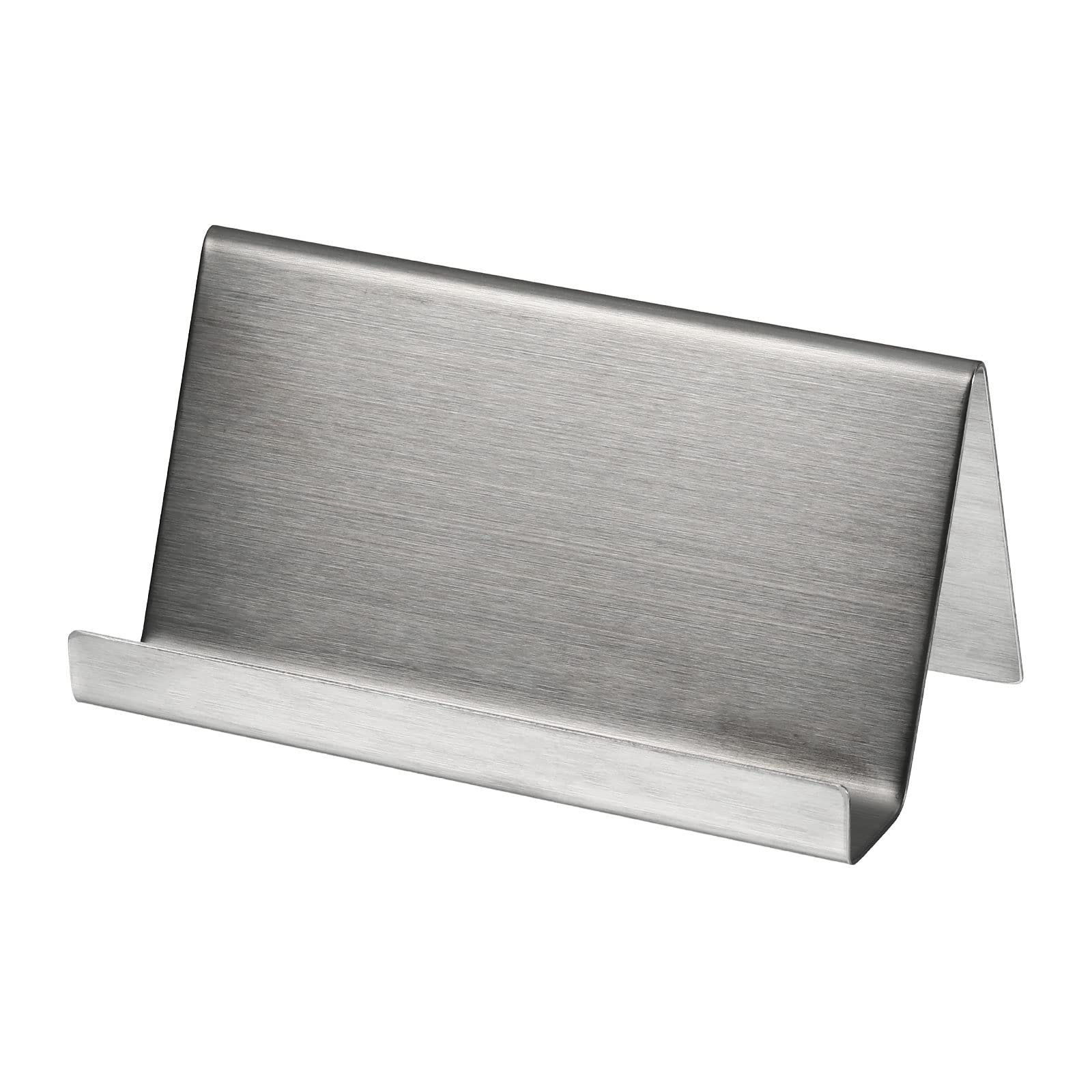 PATIKIL Business Card Holder, Brushed 304 Stainless Steel Desktop Name Cards Display Stand for Office Desk, Black