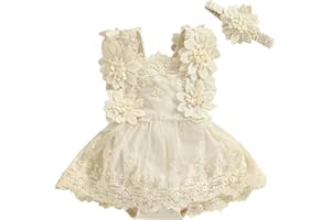 Baby Girl Lace Romper Dress Flowers Bow Bodysuit Princess Skirt Outfits Mesh Tulle Tutu Newborn Photography Clothes