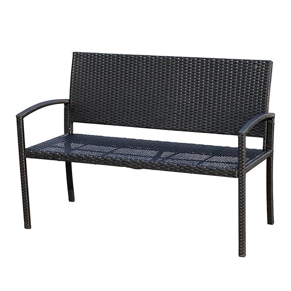 Outsunny Polyrattan Gartenbank Parkbank Sitzbank 2-Sitzer Geflecht Stahl Schwarz B122 x T60 x H87cm