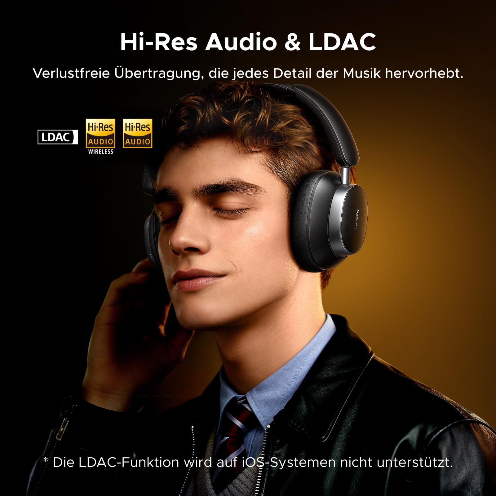 UGREEN Studio Pro kopfhörer Kabellos Bluetooth Over Ear mit Hybrid Adaptive Active Noise Cancelling, Bluetooth 6.0, Hi-Res Dual, LDAC, 120h Spielzeit, Spatial Audio, EQ in App, Duale Verbindung 2