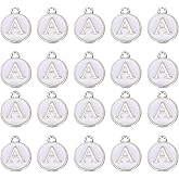 MECCANIXITY 36pcs Pendants Letter Charm Initial Charm Double Sided Enamel Alphabet A for DIY Necklace Bracelet Earrings Jewelry Making White & White