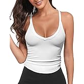 Workout Tank Tops for Women V Neck Racerback Tank Tops Ribbed Knit Camisole Top Slim Fit Basic Yoga Sleeveless Tops
