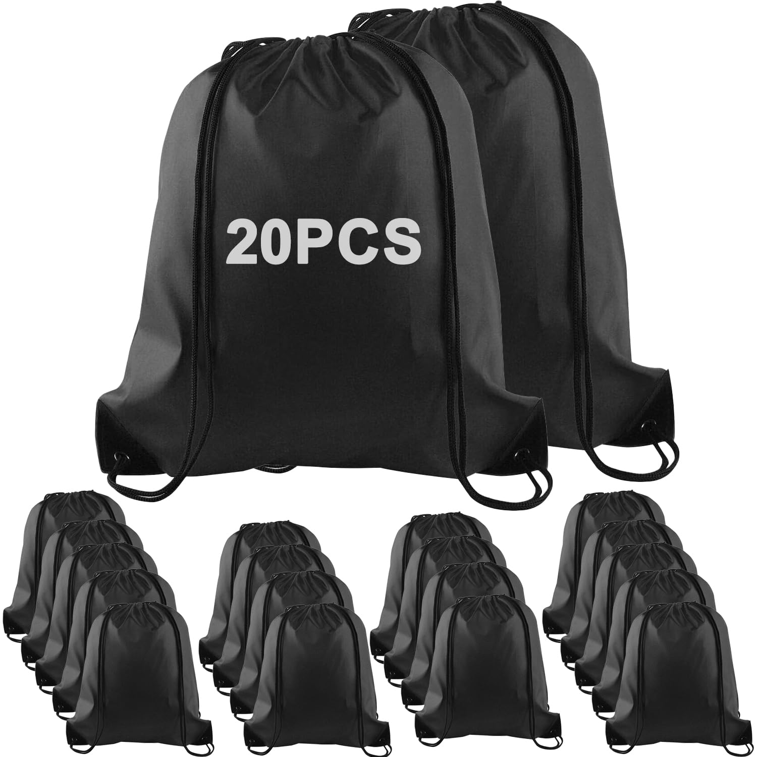 LOSYHU 20 Pack Drawstring Bags String Backpack Bulk Sack Cinch Bag Drawstring Backpack Bags Sport String Gift Bags for Gym Traveling, Black