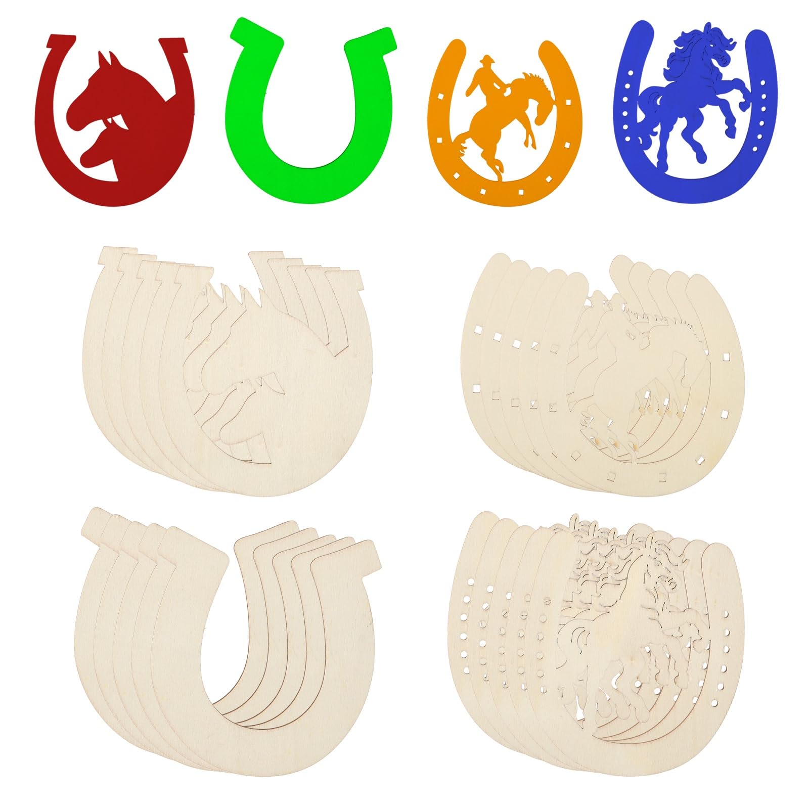 UR URLIFEHALL 48 Pcs Wooden Horseshoe Craft Unpainted Wood Horseshoe Cutouts Craft for Embellishments DIY Scrapbooking Card Gift Decoration
