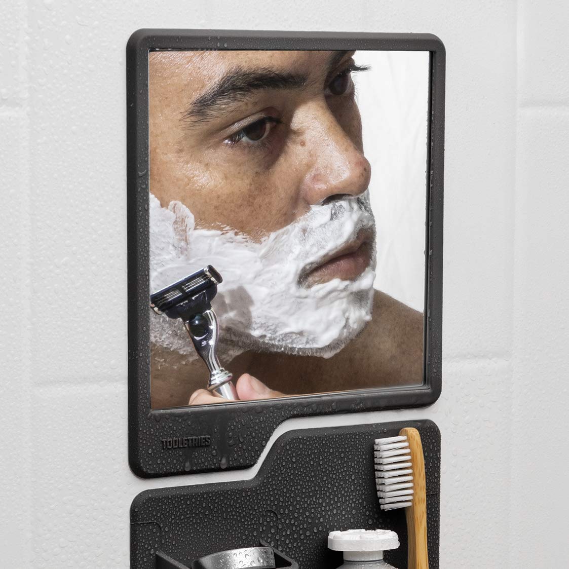 Tooletries - The Oliver (Charcoal) Silicone Waterproof Mighty Mirror, Silicone Toiletry Organizer, Shower And Bathroom. Features Silicone Grip Technology, Shower Mirror: Beauty