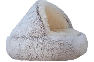 ZaneSun Calming Round Dog Beds &Cat Cave Bed with Hooded Cover,Plush Fluffy Dog Bed Anti-Anxiety Cat Cave Bed,Waterproof Bottom Washable (Coffee, 20x20inch)