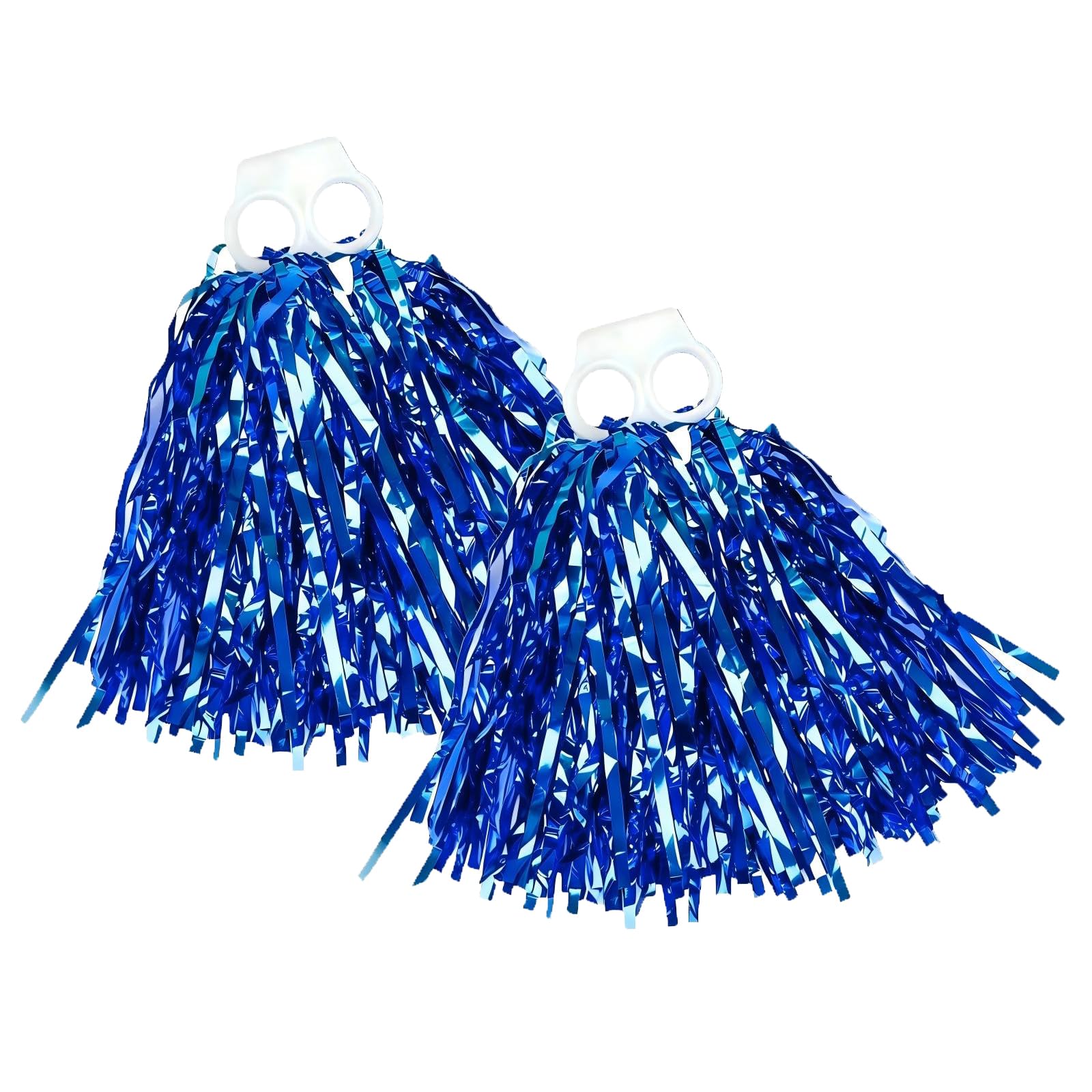 2Pcs Cheerleading Pom Poms Shining Metallic Foil Cheerleader Pom Poms Handheld Cheerleader Pompoms with Plastic Finger Ring for Sports Team Spirit Cheering (Blue)