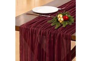 Socomi Burgundy Red Christmas Table Runner Cheesecloth Boho Rustic Gauze 120 inch 10FT Cheese Cloth Runner for Wedding Party Baby Shower Birthday Home Decor Holiday Decorations