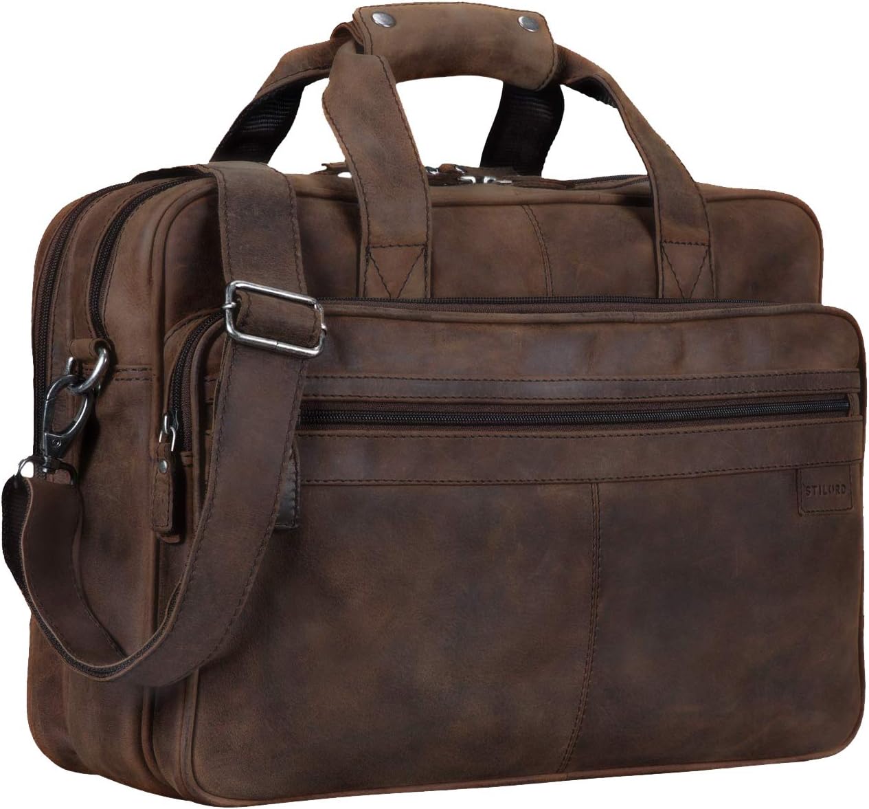 STILORD "Atlantis" Leather Business Bag Large Vintage Teacher Bag Large Leather Business Bag for Trolley Attachable Genuine Leather Colour:Missouri