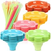 ZENFUN 100 Pack Colorful Flower Snow Cone Cups with 100 Spoon Straws, 4oz Snow Cone Bowl, Plactic Ice Cream Snacks Cup, Ice C