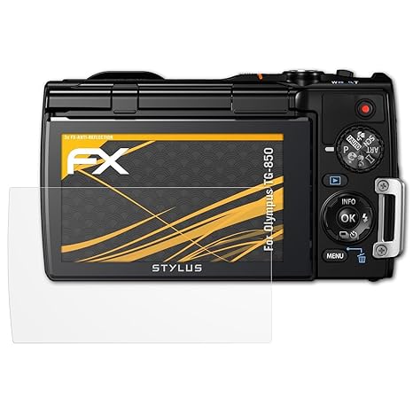 atFoliX Panzerfolie kompatibel mit Olympus TG-850 Schutzfolie, entspiegelnde und stoßdämpfende FX Folie (3X)