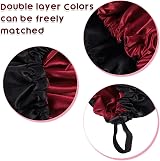 Fuyamp Satin Sleep Cap 2 Pack Adjustable Double-Sided Waterproof Pink Black view 4