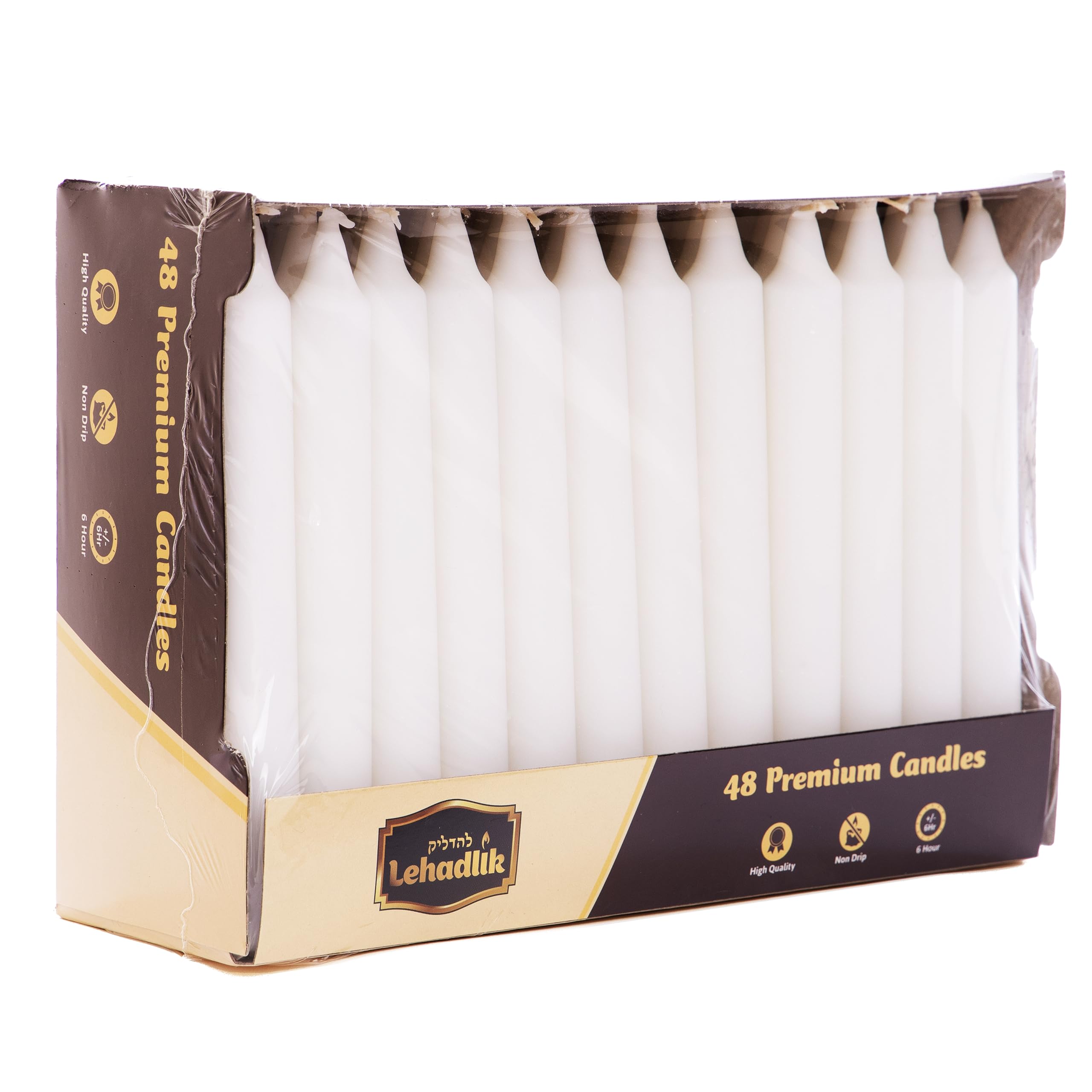 Lehadlik Unscented Premium Dinner Candles ±6 Hour Long Burn Time, White, Pack of 48, Ambiance Table Candles for Fine Dining, Weddings, and Special Occasions