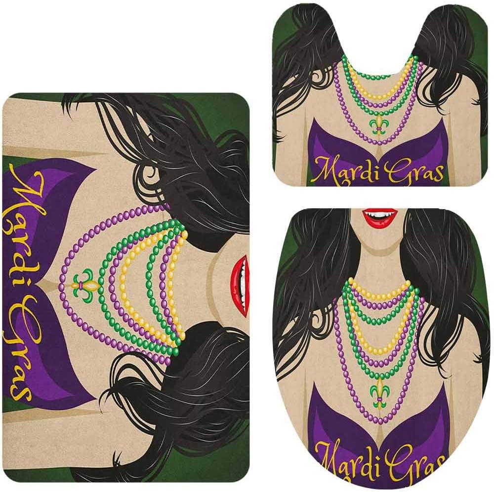 Juego de 3 alfombras de baño de Mardi Gras con vestido de fiesta y