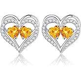 Iefil Heart Earrings for Women - 925 Sterling Silver Birthstone Earrings, Anniversary Birthday Gifts for Women Wife Girlfriend Mom