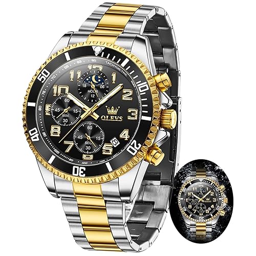 OLEVS Watches Black Man Chronograph Luxury Dress Moon Phase Casual Stainless Steel Waterproof Luminous Business Reloj De Hombre
