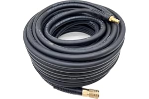SYXQT Hybrid Air Hose 3/8-Inch x 100FT，Air Compressor Hose 300 PSI Heavy Duty, Lightweight, Kink Resistant, All-Weather Flexibility with 1/4-Inch Industrial Air Fittings and Bend Restrictors,Black