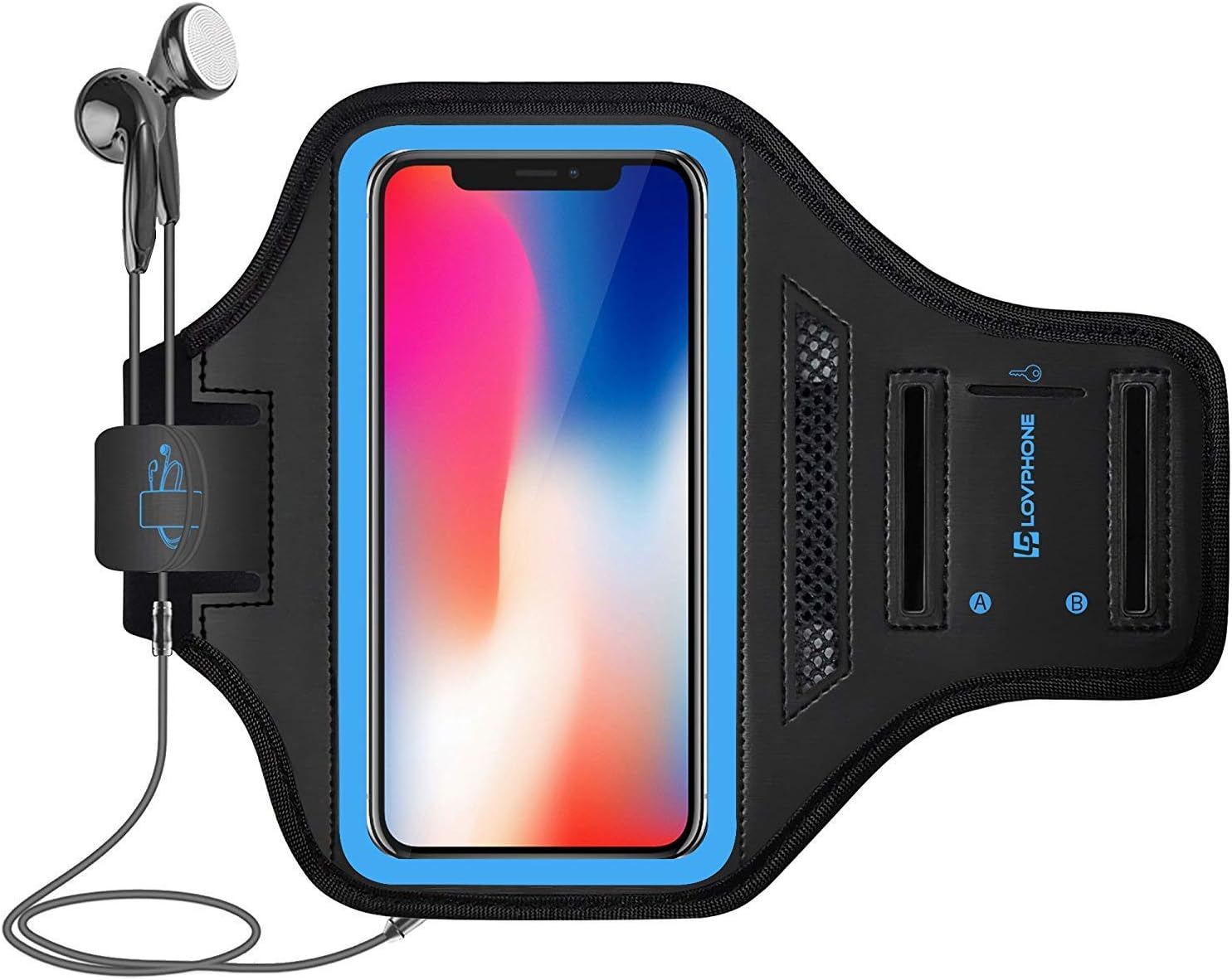 LOVPHONEiPhone 14 Pro/ 14/13 Pro/ 13/12 Pro/ 12/11 Pro Max/ 11 Pro/ 11/ XR/XS Max Armband, Sport Running Exercise Gym Case with Key Holder & Card Slot (Blue)