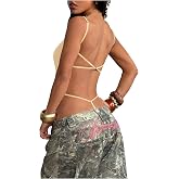 Milumia Women Sexy Backless Thong Bodysuits Open Back Night Out Club Tops | Scoop Neck, Rave Bar Outfits, Sleeveless High Cut Body Suits, Cutout, Going Out, Strappy Romper