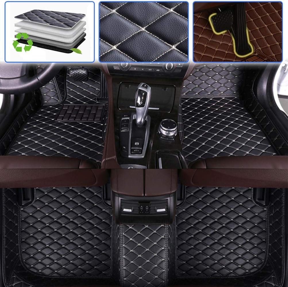 SureKit Custom Car Floor Mats for BMW X5 E70 F15 2014 2015 2016 2017 2018 2019 Luxury Leather Waterproof Anti-Skid Full Coverage Liner Front Mat ＆ Rear Mat/Set (Black Beige)