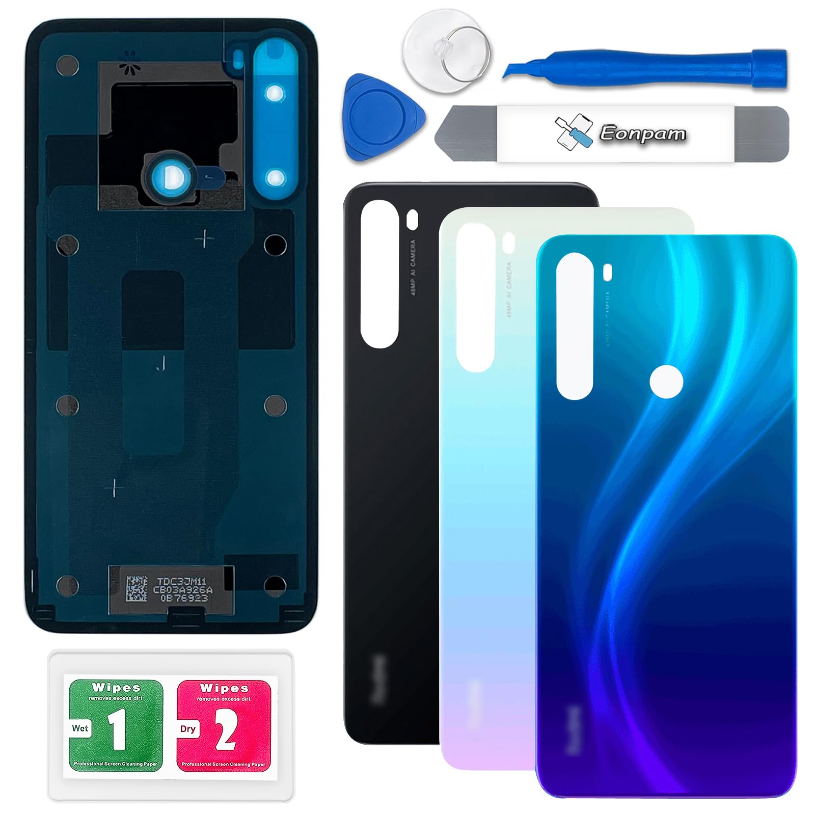 Eonpam Back Cover Glass for Xiaomi Redmi Note 8 Rear Glass Replacement with Repair Kit Genuine Rear Housing (Neptune Blue)