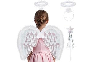 Latocos 3pcs Girls Angel Wings Costume Kids White Fairy Wings with Headband Wand Halloween Dress up Party Gift