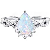 IZZBAT Pear-Cut Opal Engagement Ring for Women,s925 Sterling Silver 1.5CT Teardrop White Created Opal October Birthstone Rings Jewelry for Anniversary Birthday Promise Wedding Size 4-12