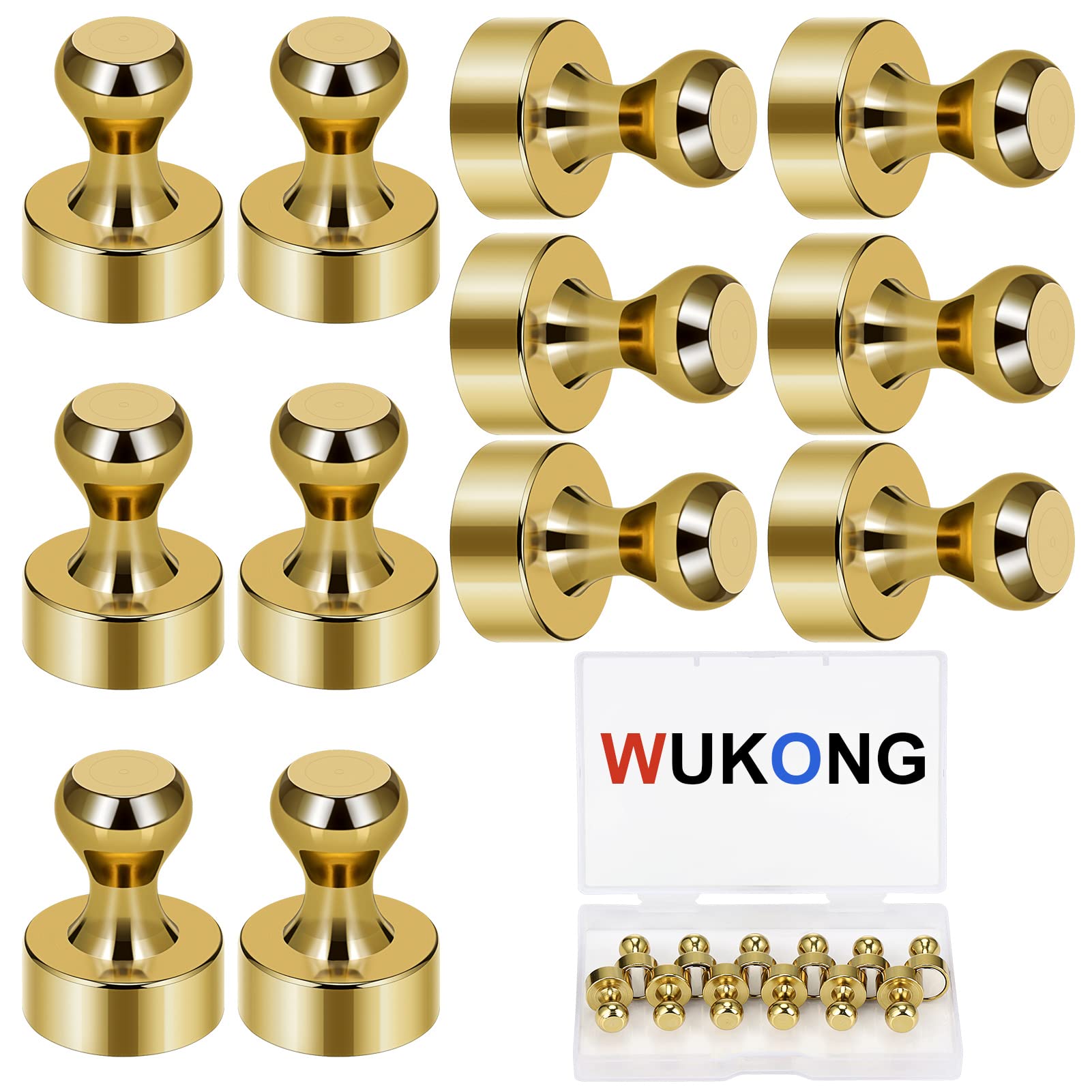 Wukong Strong Magnets for Whiteboard, 12x16mm | 12 Pack Fridge Magnets Golden, Magnetic Thumb Tacks Mini Magnets for Notice Board, Whiteboard and Kitchen, ‎gold-12 Pack