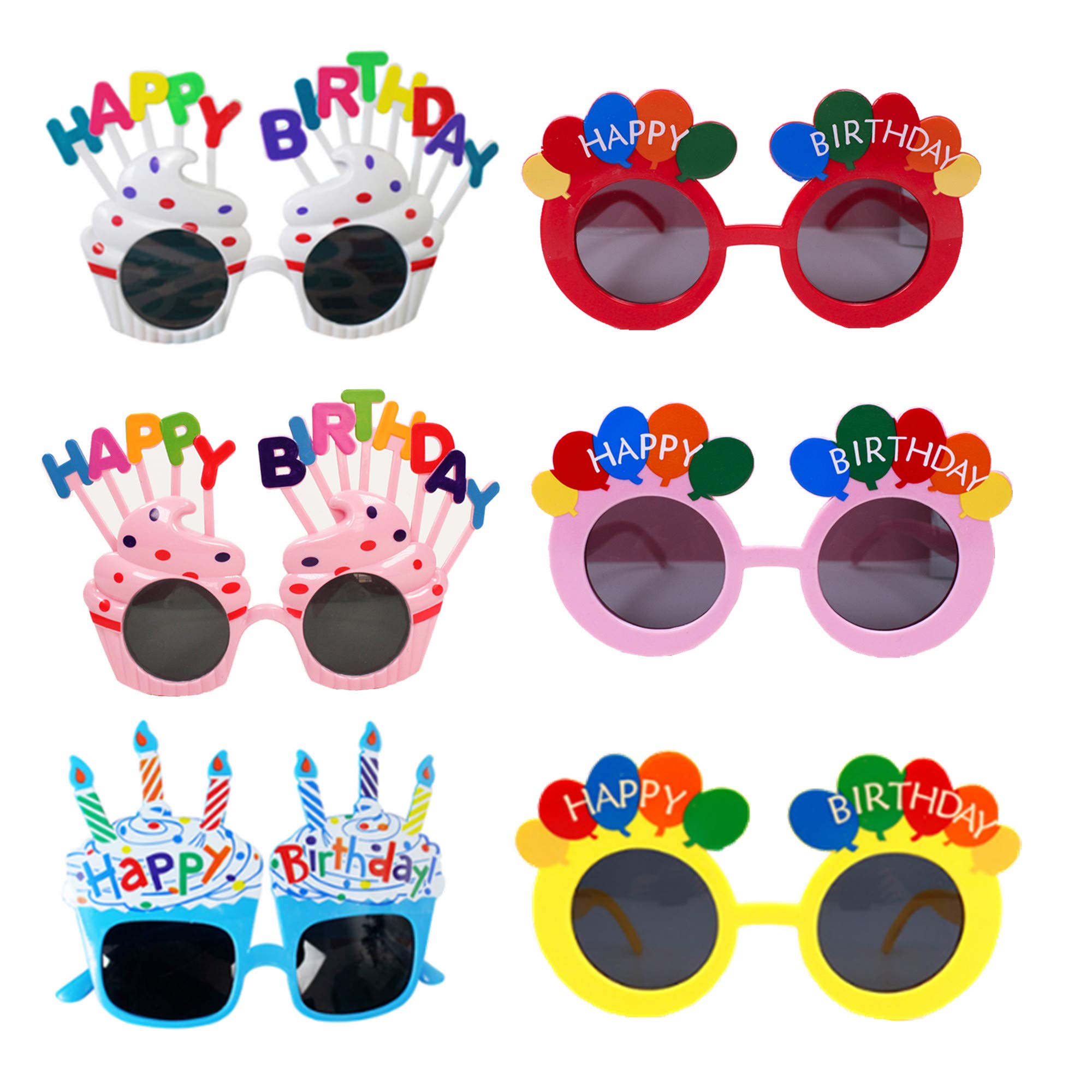 YAVO-EU Birthday Party Glasses，6 Pairs Happy Birthday Sunglasses Sunny Glasses，Birthday Cake Shaped Eyeglasses Cream Glasses Photo Prop Party Supplies