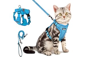 PetBonus Adjustable Cat Harness and Leash, Escape Proof Breathable Pet Vest Harnesses for Walking, Easy Control Reflective Leash and Harness Set Jacket for Cats, Kitten, Kitty (Blue, X-Small)