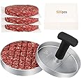 FAVIA Burger Press Patty Maker with 500 Wax Papers Set I Non-Stick Hamburger Meat Mold Ring for Beef Veggie Burger BBQ Barbecue Grill BPA Free Dishwasher Safe