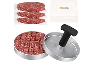 FAVIA Burger Press Patty Maker with 500 Wax Papers Set I Non-Stick Hamburger Meat Mold Ring for Beef Veggie Burger BBQ Barbecue Grill BPA Free Dishwasher Safe