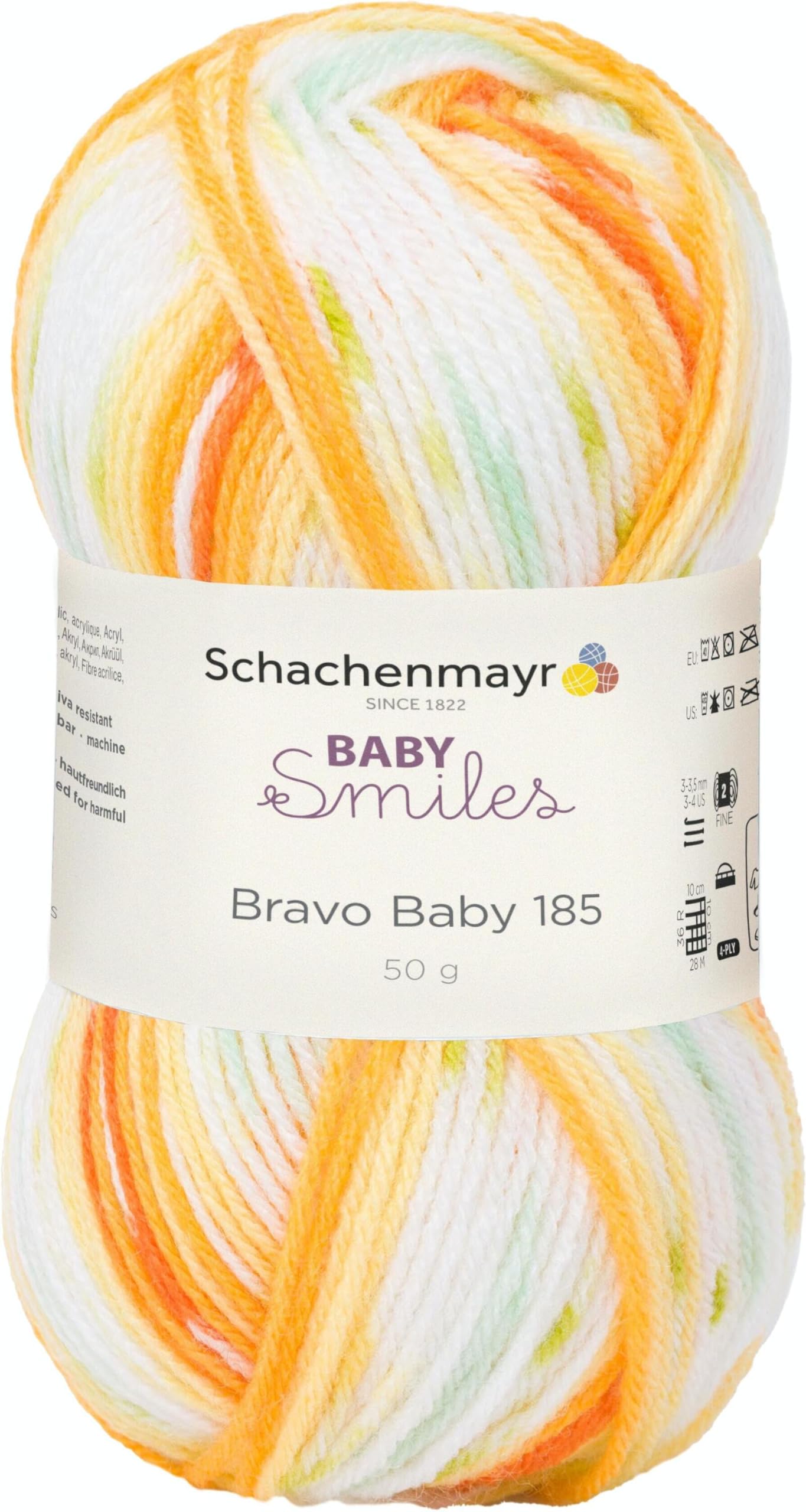 Schachenmayr Bravo Baby 185 hand knitting yarn, crochet yarn, baby yarn, 9801212, 100% Polyacrylic, Leonie Color, 6 x 12 x 6 cm