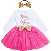 Baby Girls My 1st 2nd 3rd Birthday Polka Dots Dress w/Headband Long Sleeve Sequin Princess Tutu Cake Smash One Party Gown