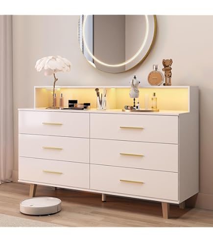 Amazon.com: CARPETNAL White Dresser and Nightstand 3 Piece Set for Bedroom,  1 X White and Gold 6 Drawer Dresser, Nightstand Set of 2 with Gold Handle  for Bedroom : Home & Kitchen