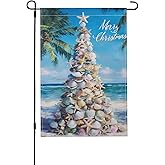 Beach Christmas Tree Garden Flag 12x18 Inch Double Sided Outdoor Flag Decorations Burlap Yard Flag For Holiday Outside Home
