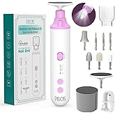 PELCAS Toenail Grinder for Thick Toenails 8 in 1 Manicure & Pedicure Kit, 5 Speeds Cordless Nail Drill with LED Light Electric Foot Callus Remover for Foot Callus, Thick Nails, Finger Nails Pink