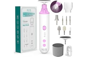 PELCAS Toenail Grinder for Thick Toenails 8 in 1 Manicure & Pedicure Kit, 5 Speeds Cordless Nail Drill with LED Light Electric Foot Callus Remover for Foot Callus, Thick Nails, Finger Nails Pink