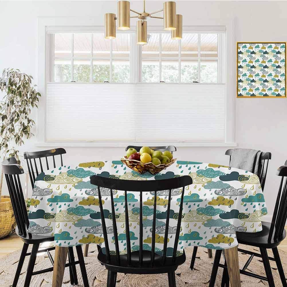 shirlyhome Home Decor Circular Table Cover Several Spiral Vortex and Grunge Distressed Clouds Rain September Icon Image Multi Color Pattern Blue Mustard (Diameter 50")