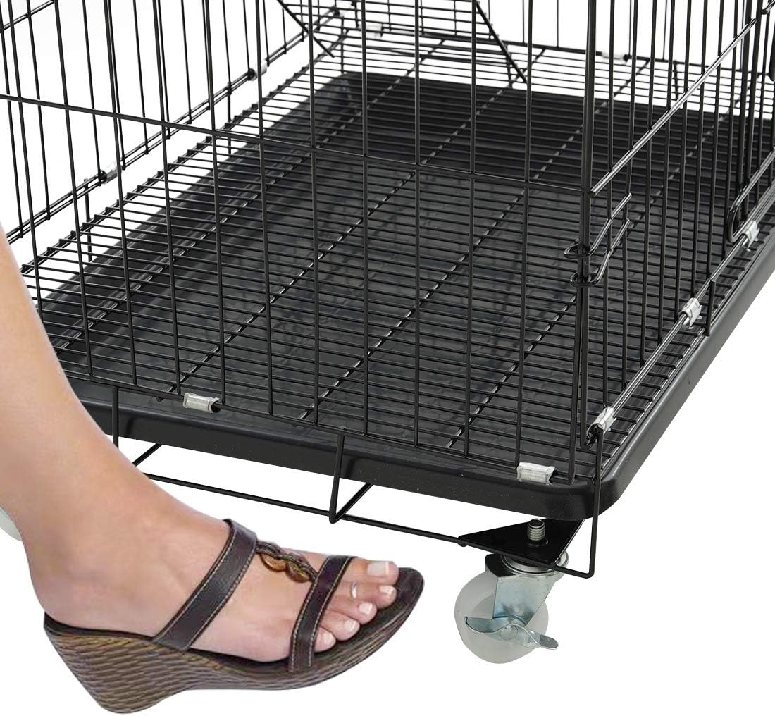 AVEEN 3-Tier Small Cat Cage Playpen Box Kennel Crate with 2 Front Doors & Free Hammock - 40 x 24 x 17 Inches（Black） : Kitchen & Dining